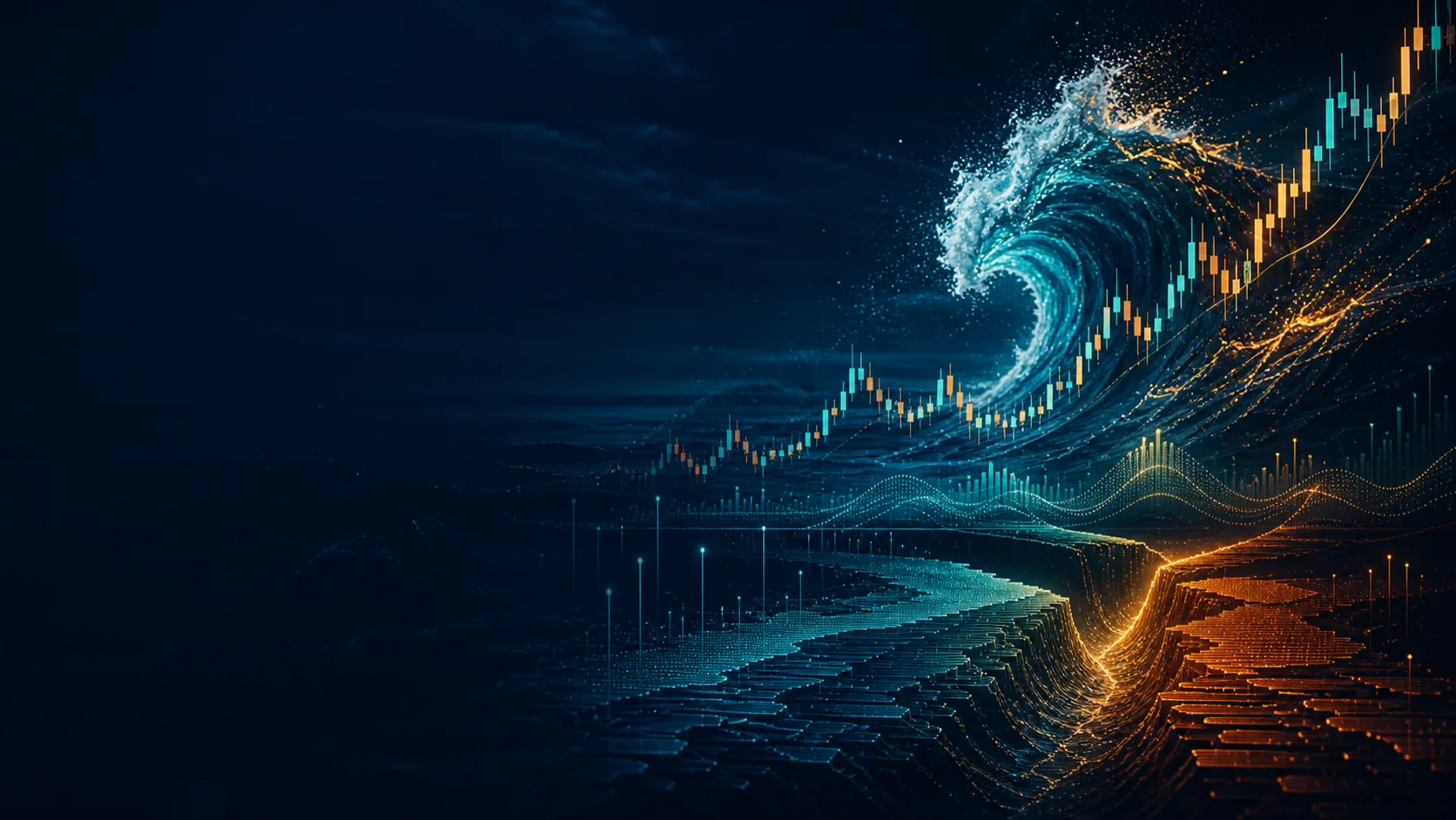 A market wave formed from price, volume, and signal structures